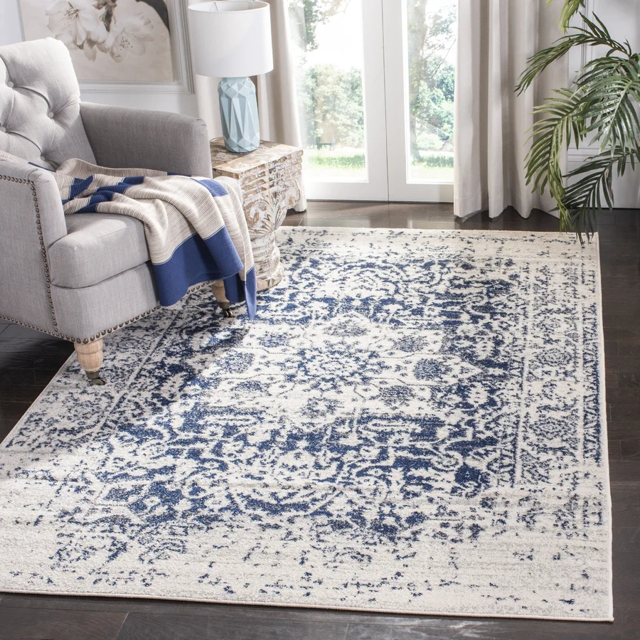 Irania Oriental Area Rug in CreamNavy