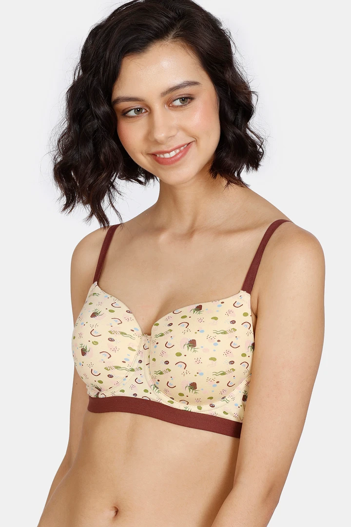 zivame coverage t-shirt bra apricot